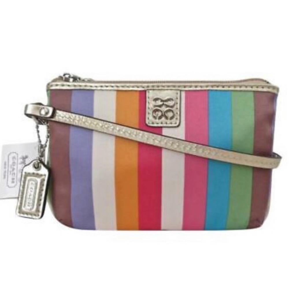 COACH Multicolor Legacy Stripe Satin Small Wristlet 47510B